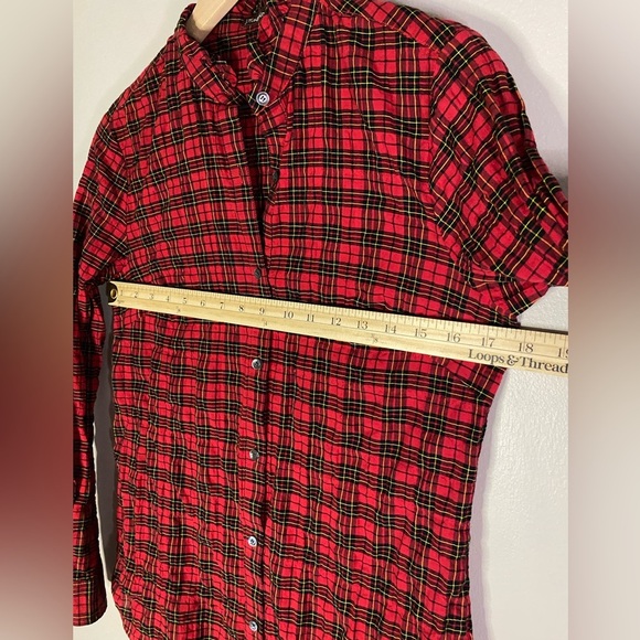J. McLaughlin Ruffle collar Plaid red XS Blouse button down Christmas - Picture 7 of 8